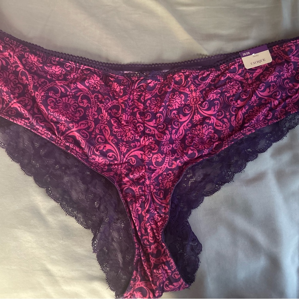 NWT Cacique Cheeky Women's Pink and Purple Paisley Lace and Silk Panties